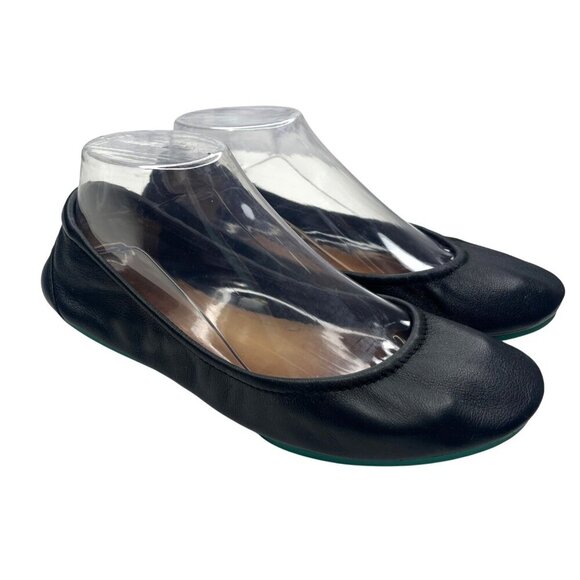 Tieks by Gavrieli Women's Size 8 Black Pebbled Leather Ballet Flats Teal Accents - Picture 11 of 12
